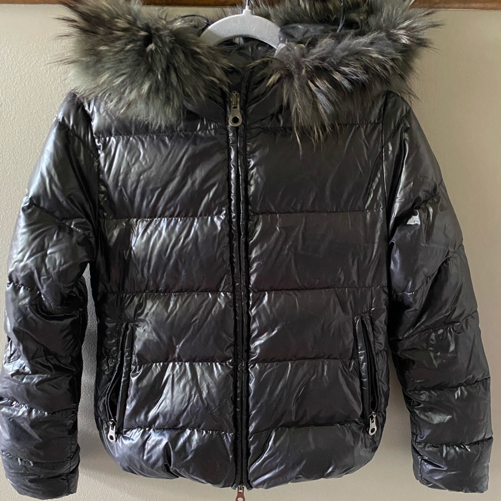 Duvetica Black goose down winter coat with real fur hood